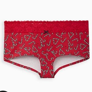 🆕🎄CANDY CANE WIDE LACE TRIMMED BOYSHORT PANTY - RED🎄